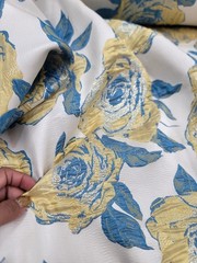 Brocade Fabric Sold By The Yard Blue And Yellow Floral For Dress Upholstery Craf