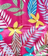 African Print, Satin Fabric – Pink, Orange “Athilah’s Garden”, Yard or Wholesale