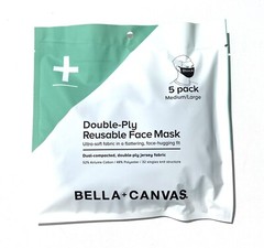 Bella + Canvas Reusable 2-Ply Cloth Face Masks,Black, M/L, Pack Of 5, case of 96