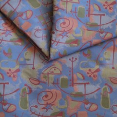 Vtg MCM Home Fabric Whimsical Blue, Pink, Green Abstract Stars, Shapes 5 yds