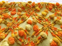 confetti vtg chenille bedspread fabric colorful boho wedding ring design, 20×24″