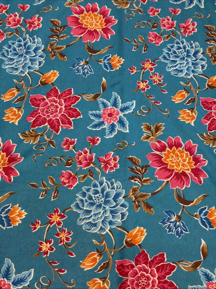 2.5 yds Flowers Pink Blue Fabric Vtg Tandler Textiles 64”