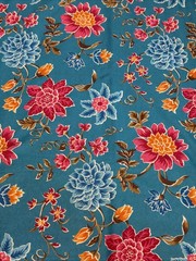 2.5 yds Flowers Pink Blue Fabric Vtg Tandler Textiles 64”