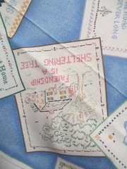 Fabric Red Rooster “Sewing” 3 Pc Sampler Pink Stipple & Implements & Tags $3.95