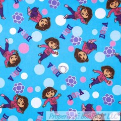 BonEful Fabric FQ Cotton Flannel VTG Aqua Blue Purple Pink White DORA Dot Flower