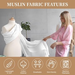 100% Cotton Bleached Muslin Fabric 59 Inch x 2 Yards Medium Weight White
