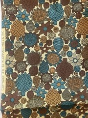 1.33Y Klopman Mills Fabric Turquoise Brown Orange Flower Shiny Slick Poly/Rayon?