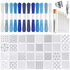 58 Pcs Sashiko Thread Kit with Geometric Stencils Needles for Jeans Repair DIY