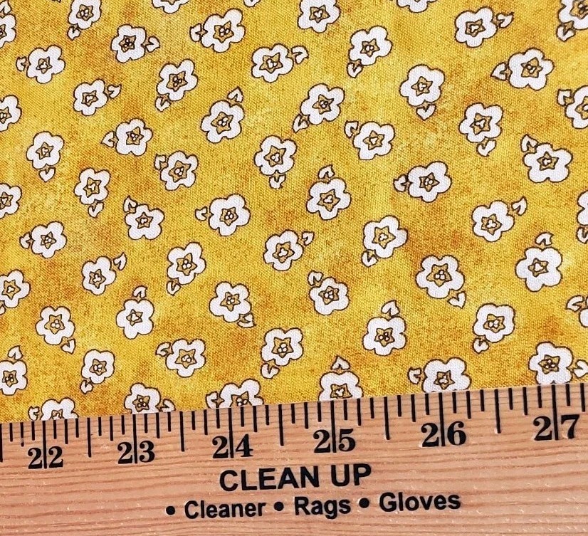Golden Yellow Floral Fabric 1 Yard Cotton Quilting Calico Print Quilting Treasur