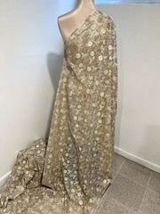 GOLD IVORY Embroidered SEQUINS Rhinestone Lace fabric 50” Width SOLD BY THE YARD