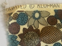 1.33Y Klopman Mills Fabric Turquoise Brown Orange Flower Shiny Slick Poly/Rayon?