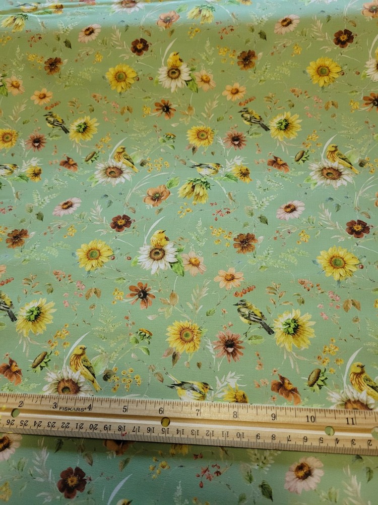 Riley Blake Green Sunflower Whispers Fall/Autumn Cotton Fabric BTY