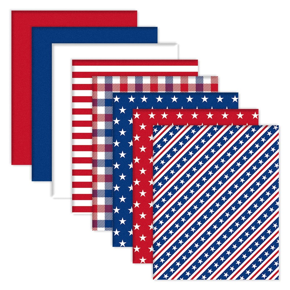 8 Pcs Patriotic Fabric Squares Cotton Bundles Red, Blue, White