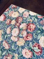 VINTAGE COTTAGE FLORALS Cotton Fabric 30 x 66″ Pink Mums Peonies Blue Green