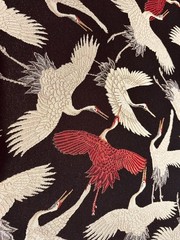Crane Bird Gobelin Tapestry Upholstery Cushion Woven Fabric Black – 140cm Wide