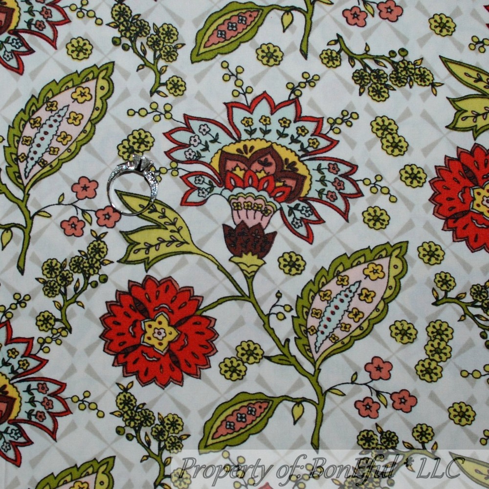 BonEful Fabric FQ Cotton Quilt VTG Cream Brown Flower Garden Gypsy Bohemian BOHO