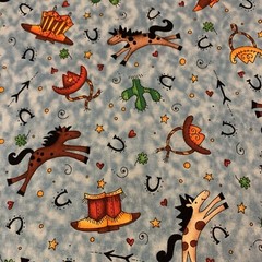 Giddyup Fabric By Kari Pearson For Quilting Treasures Horses Hats Boots Blue BTY