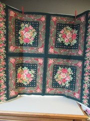 VTG GREEN W/PINK FLORAL PAISERY Patchwork 4 PILLOW COTTON FABRIC PANEL NE
