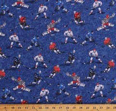 Cotton Hockey Players Stars Pucks Cracked Ice Blue Fabric Print by Yard D662.61