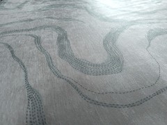 Designer Abstract Silver Gray Pearlescent Velvet WavyTeal Hash Lines BTY Sleek!