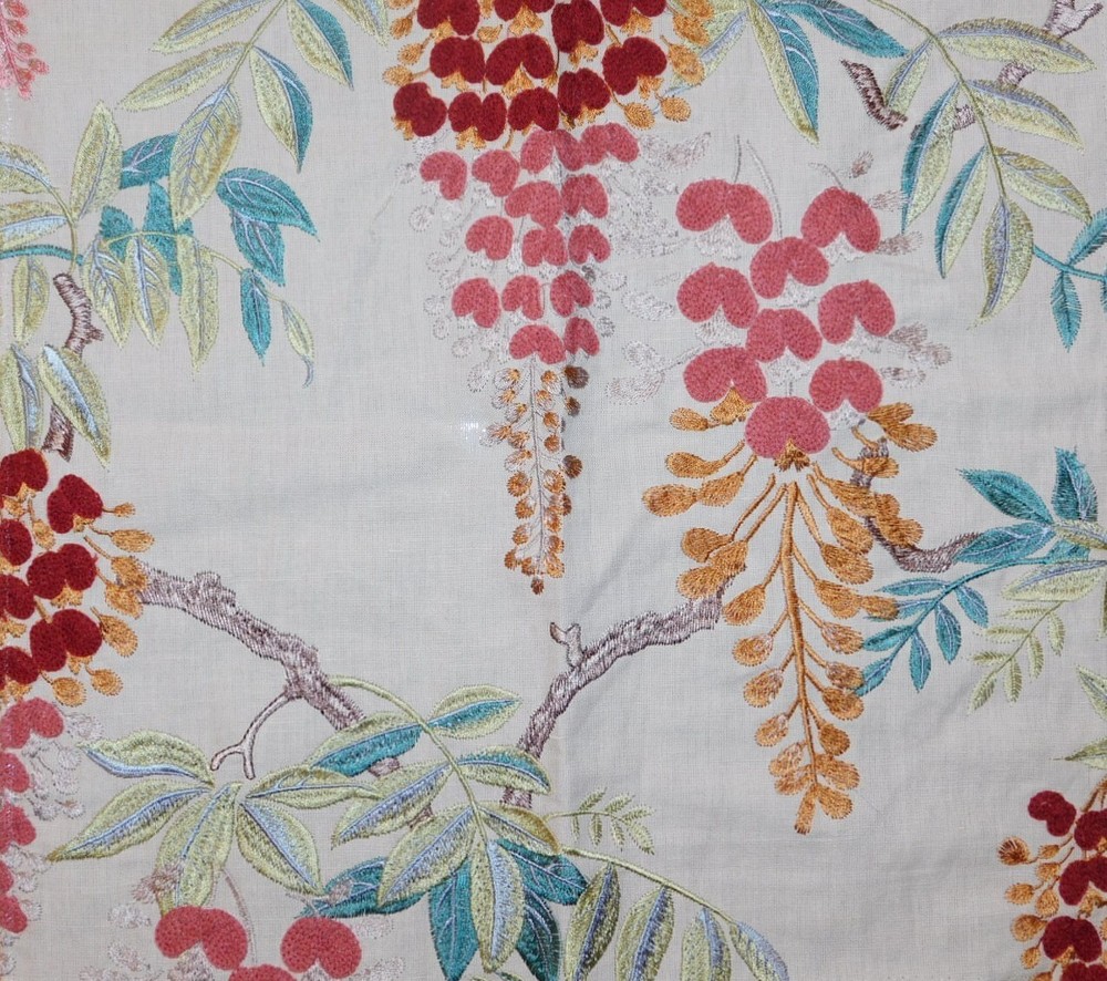 COLEFAX & FOWLER EMBROIDERED HEALTHERLEY FLORAL FABRIC 10 YARDS RED GREEN MULTI