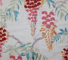 COLEFAX & FOWLER EMBROIDERED HEALTHERLEY FLORAL FABRIC 10 YARDS RED GREEN MULTI