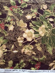 Vintage Moody Floral Cotton Fabric Madeline Gold Gilded Dark Brown Ivory Green