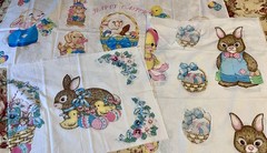 VTG Easter Fabric Lot Appliqués Pillow Quilt Rare Lot! Bunnies Chicks Darling