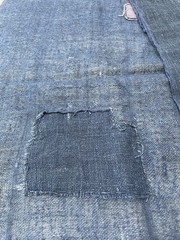 Antique Japanese BORO Indigo Kaya Mosquito Net Fabric Faded Distressed Blue 74″