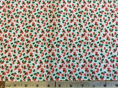 RED & GREEN HOLLY LEAVES ON WHITE COTTON- 1 YARD