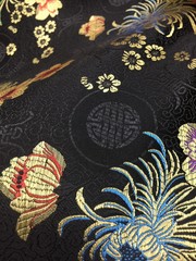 Kate BLACK Floral Brocade Chinese Satin Fabric by the Yard – 10037