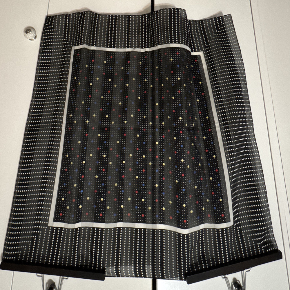 Vintage Black & White Polka Dot Geometric Panel with Red Blue Yellow Dots scarf