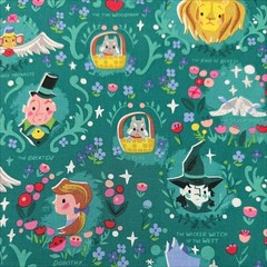FQ Fat Quarter Dorothys Journey Vignette Jill Howarth Emerald Fabric 18″ x 21″