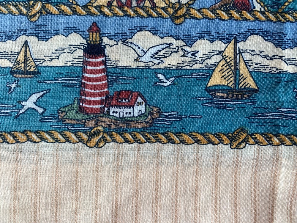 CLASSIC COTTON FABRIC 1995~Double Border Nautical~SQUARES ROPE~Lighthouse~BOAT~