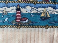 CLASSIC COTTON FABRIC 1995~Double Border Nautical~SQUARES ROPE~Lighthouse~BOAT~