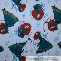 BonEFul Fabric FQ Cotton Quilt White Disney Princess BRAVE Red Head Girl Dress L