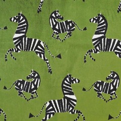 Finesse Emerald Black White Zebras on Green Cut Velvet Regal Upholstery Fabric