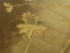 SP 412 SEPIA Embroidered Bronze Green Floral Vine Taffeta Drapery Fabric