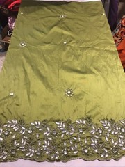 Green Silver Border Rhinestone Embroidery Taffeta Fabric 50” Width 1 Yd