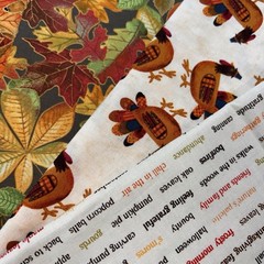 Fall Autumn 6 Fat Quarters Quilters Cotton Turkeys Oak Leaves orange green red