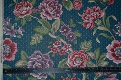 VINTAGE STANLEY KING Teal Blue Floral/ 100% Cotton/ Chrysanthemum Cottage Granny