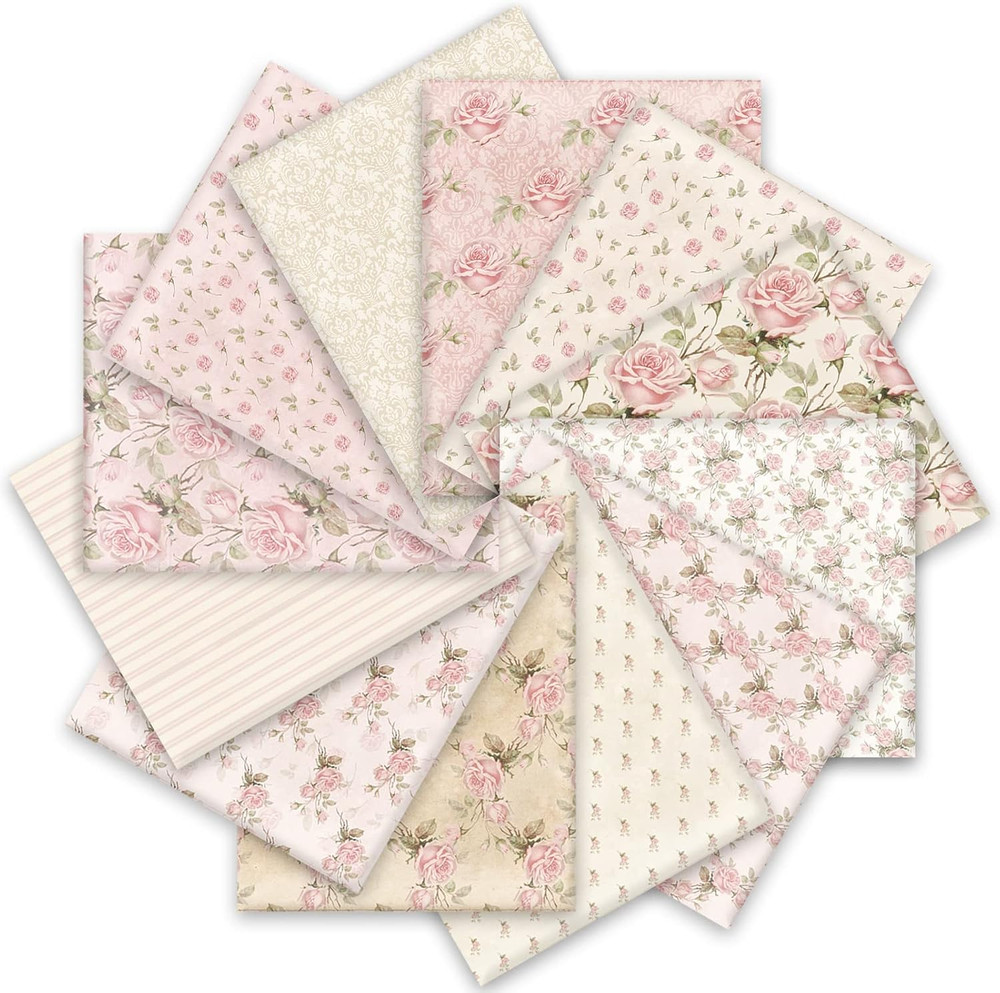 Whaline 12Pcs Spring Cotton Fabric Bundles 18 X 22 Inch Retro Floral Printed Fat