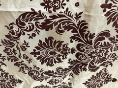 Vintage 1.5 YARDS+ Elegant Beige & Brown FLOCKED Fleur de Lis FABRIC 25″ x 59″