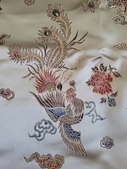 Chinese dragon and phoenix pattern brocade fabric, satin sheen, 45×142 inches
