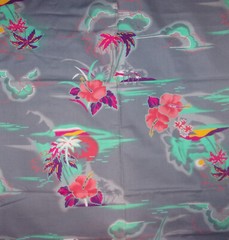 42” x 32″ cotton fabric Alexander Henry moon island bright palm trees hibiscus