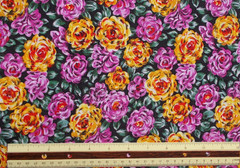 1 ¾ yd Floral RAYON FABRIC Cotton Blend Yellow Purple Green 60”x 65” Dress Craft