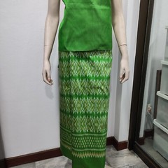 Thai Antique Silk Fabric Green Gold Silver Hand Woven100% (For Crafting)