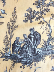Mustard Yellow Toile de Jouy Fabric – French Country Pastoral Print Home Decor