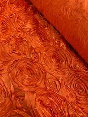 Paige ORANGE 3D Floral Polyester Satin Rosette Fabric by the Yard – 10028