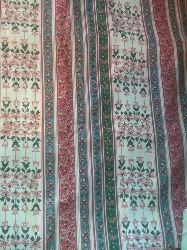Vintage Dusty Rose Blue Green Floral Stripe Cotton Quilt Fabric~3-1/4 yds x 44″